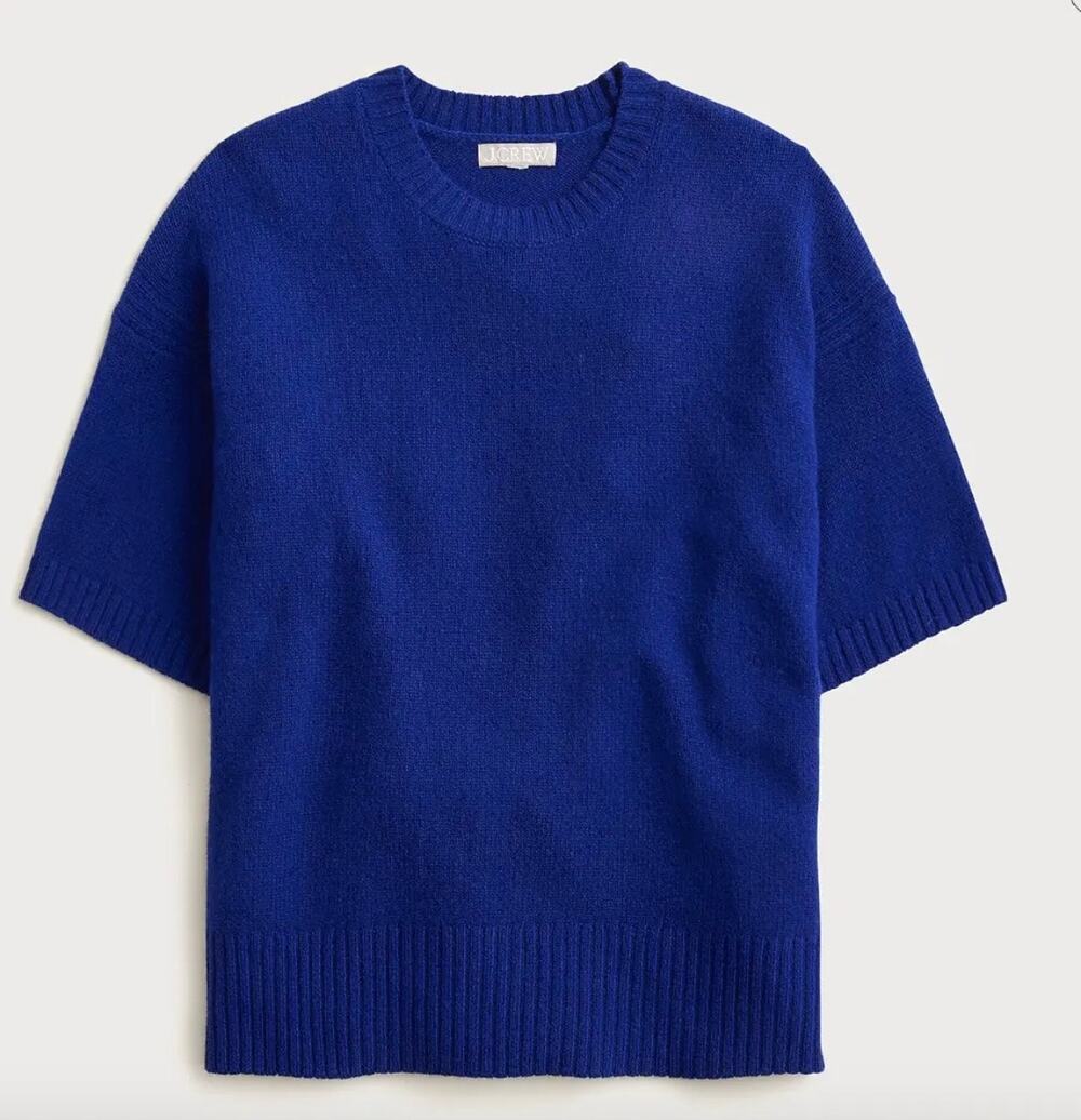 J. CREW NWT 100% Wool Oversized T-shirt Sweater Size Medium Royal Cobalt Blue